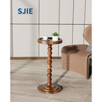 Round Wooden Side Table & Drink Table | Sturdy & Functional Mid-Century Modern Design With Solid Wood Columns For Living Room, Bedroom, Office & More