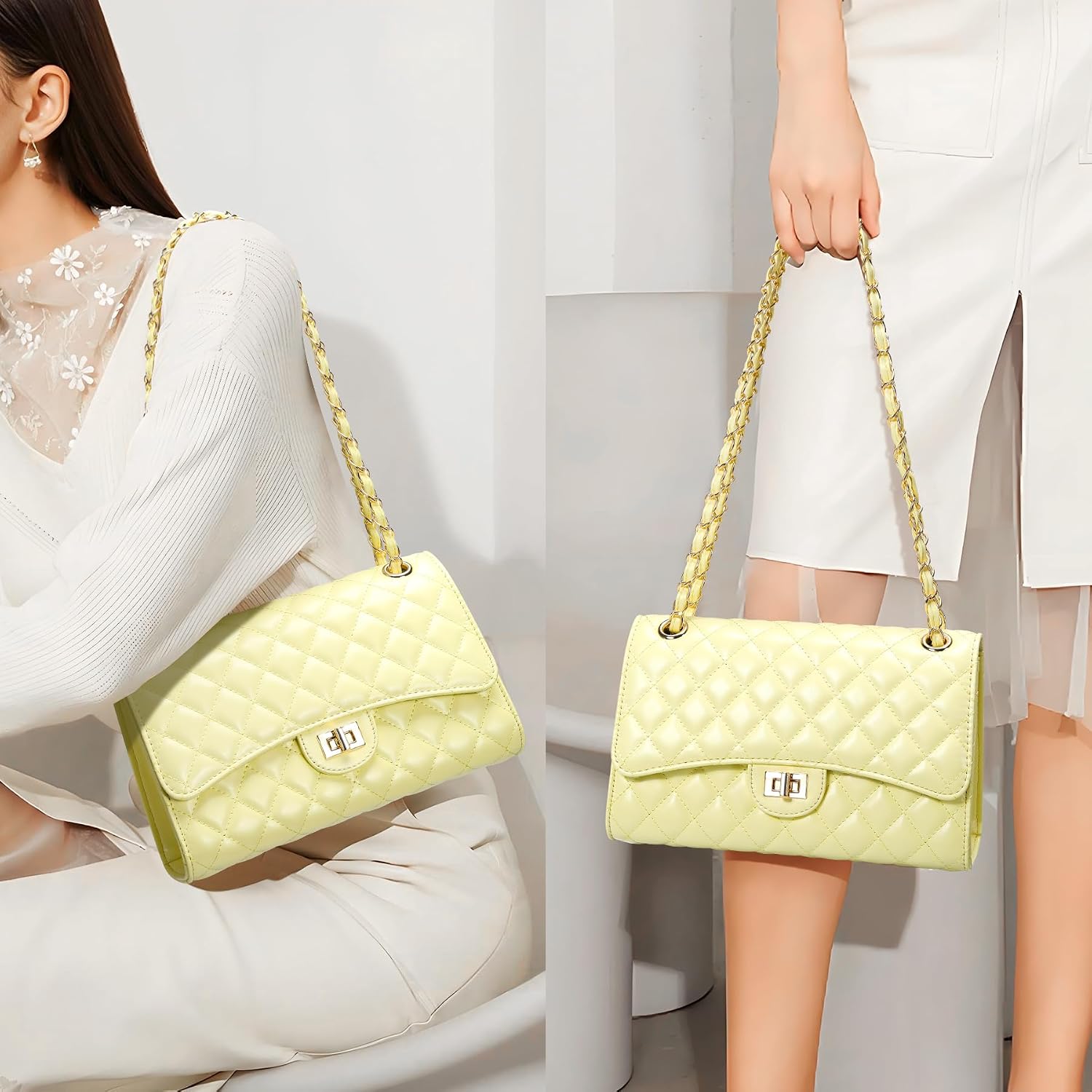 Quilted Crossbody Purse For Women Trendy Ladies Shoulder Bag With Chain Strap Pu Leather Cross Body Bags Satchel Handbag