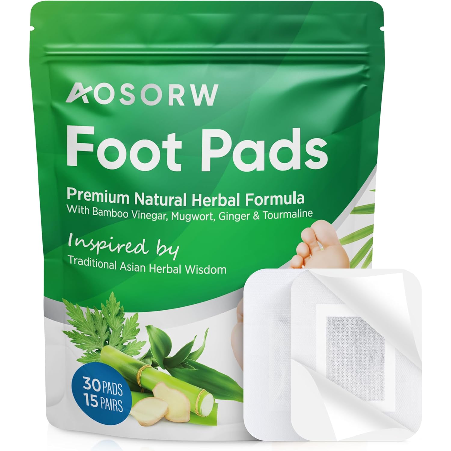 AOSORW Natural Cleansing Foot Pads - Premium Foot Care - Relieves Stress and Fatigue - Improves Sleep and Supports Body Cleansing - 30 Pads