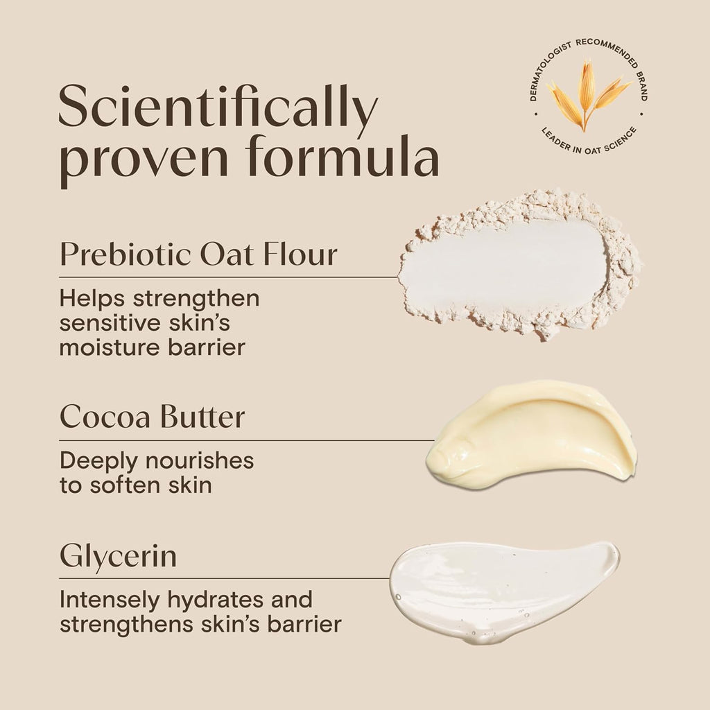 Aveeno Daily Moisturizing Body Wash With A Cocoa Butter Vanilla Scent & Soothing Prebiotic Oat, Provides Long-Lasting Hydration For Sensitive Skin, Hypoallergenic, Paraben-Free, 18 Fl. Oz