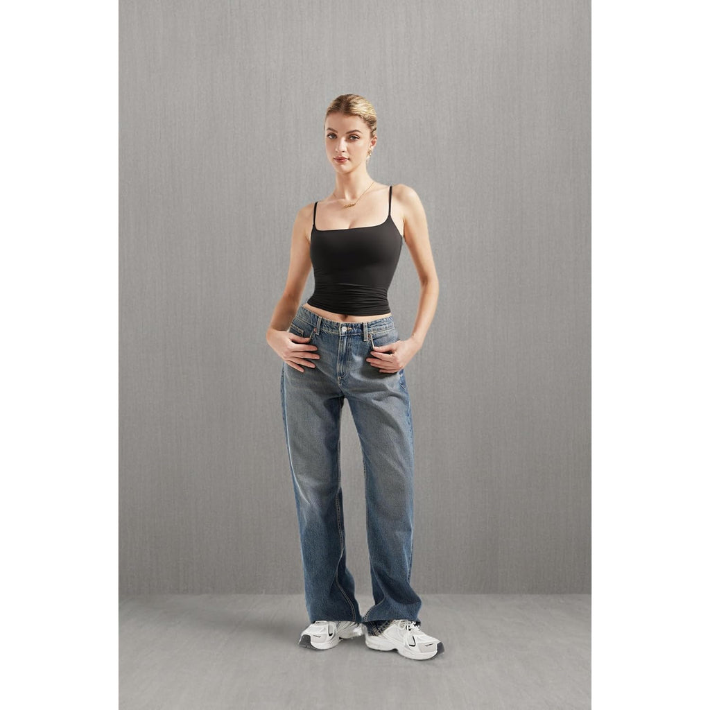 Women Double Line Square Neck Tank Top Summer Y2K Going Out Basic Cami Shirt
