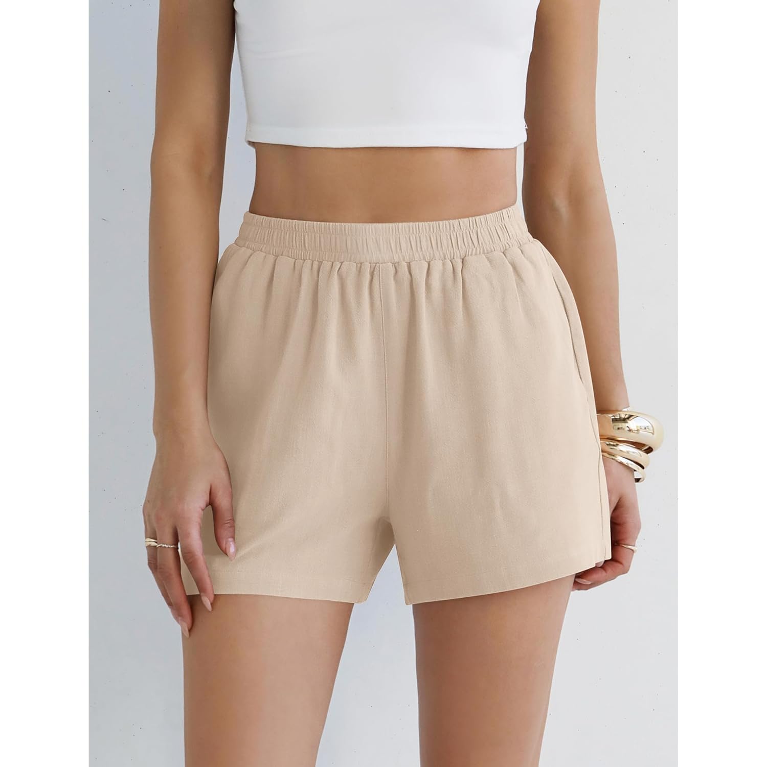 Linen Shorts for Women Summer Beach Casual Shorts Comfy Lightweight Vacation Cruise Outfits Lounge Pants with Pockets