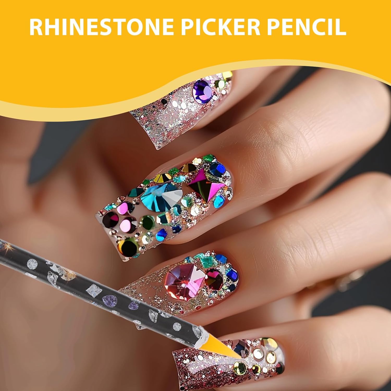 3 Pcs Rhinestone Picker, Self-Adhesive Wax Pencil Diamond Art Pen, Rhinestone Applicator, Gem Picker, Jewel Dotting Tools for Nail Art with Pencil Sharpener