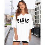 Oversized Tshirts for Women V Neck Short Sleeve Summer Casual Basic Loose Tops 2026 Aa-white Black Letters