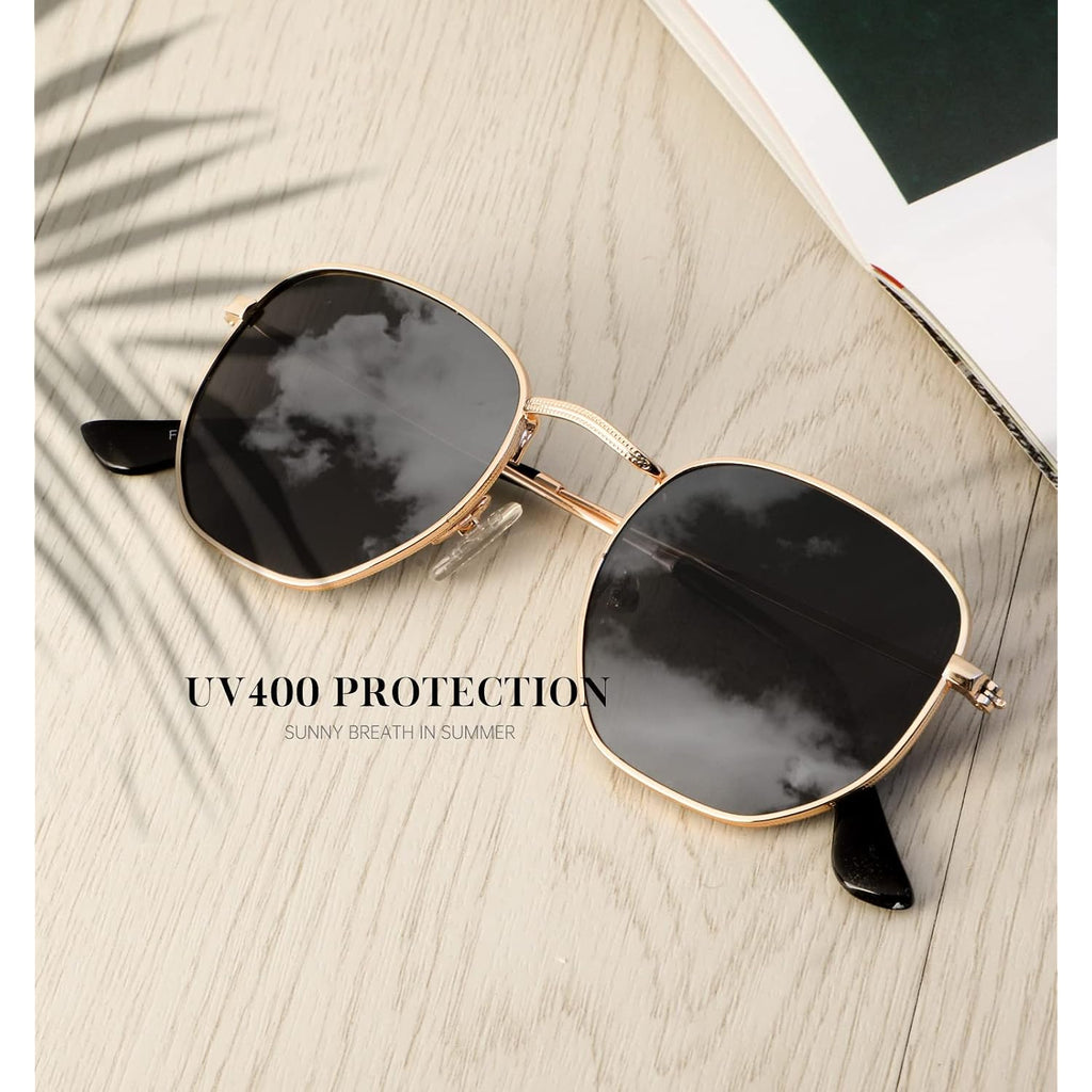 Kaliyadi Sunglasses For Women And Men, Polarized Square Uv Protection, Trendy Metal Frame Hexagon Sunglasses