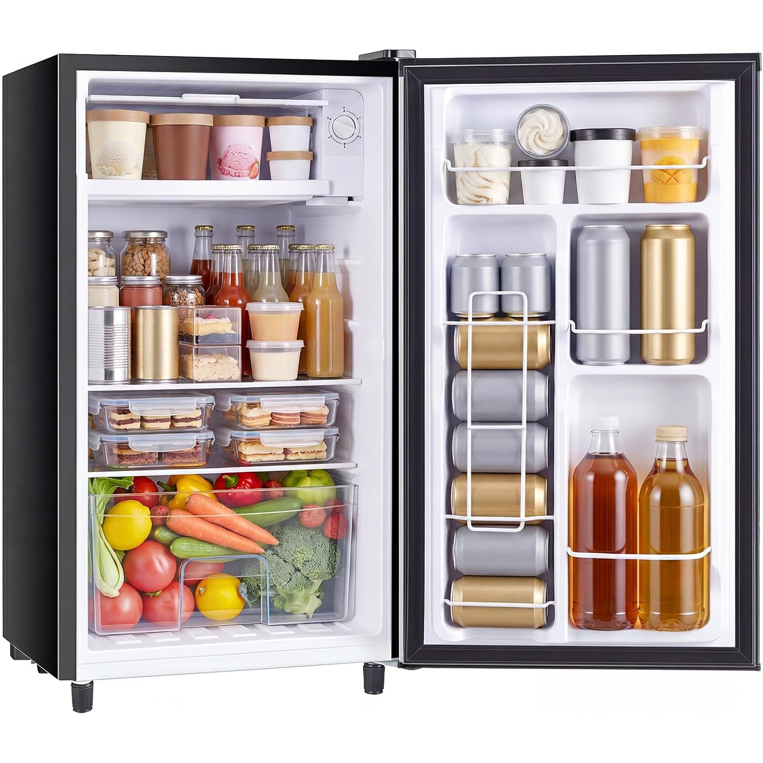 Dumos 3.2 Cu.Ft Mini Fridge With Freezer, Single Door Refrigerator With Adjustable Thermostat, Compact Small Fridge For Bedroom, Office, Dorm, Black, Single Door