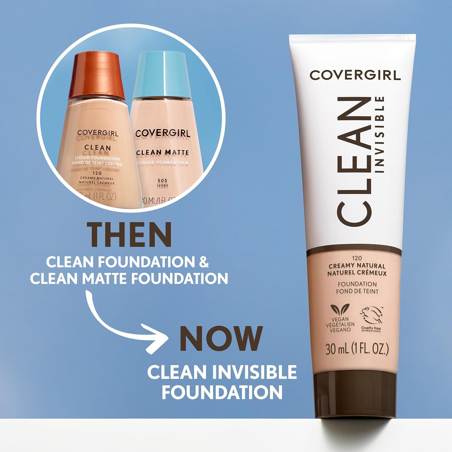 COVERGIRL, Clean Matte Liquid Foundation, Creamy Natural, 1 Ounce, 1 Count (packaging may vary)
