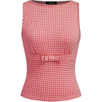 Cider Gingham Tops For Women Plaid Going Out Tops Sleeveless Cute Tank Bow Summer Shirt
