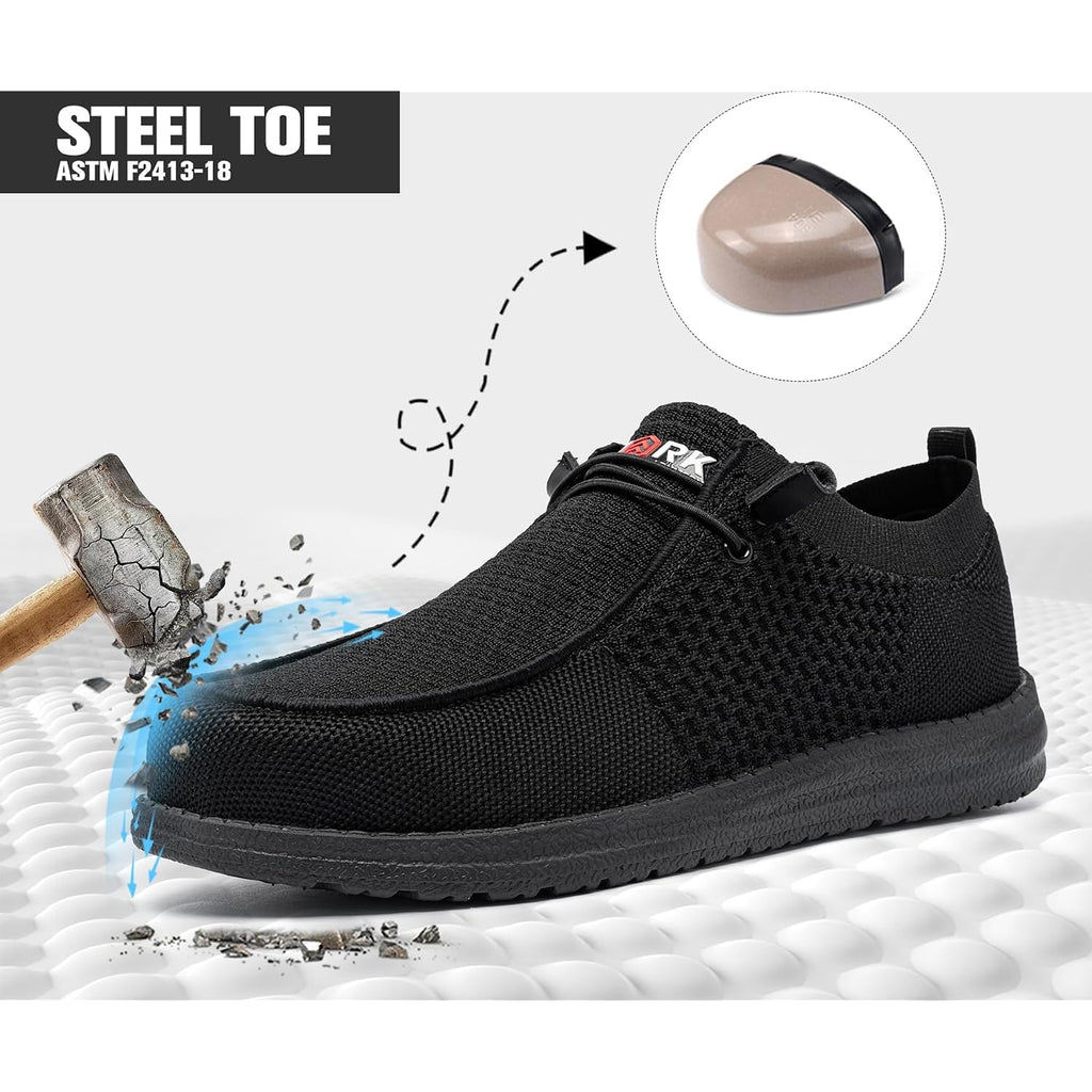 Larnmern Slip On Steel Toe Shoes Men Lightweight Comfortable Lounging Walking Sneakers Steel Toe Loafers