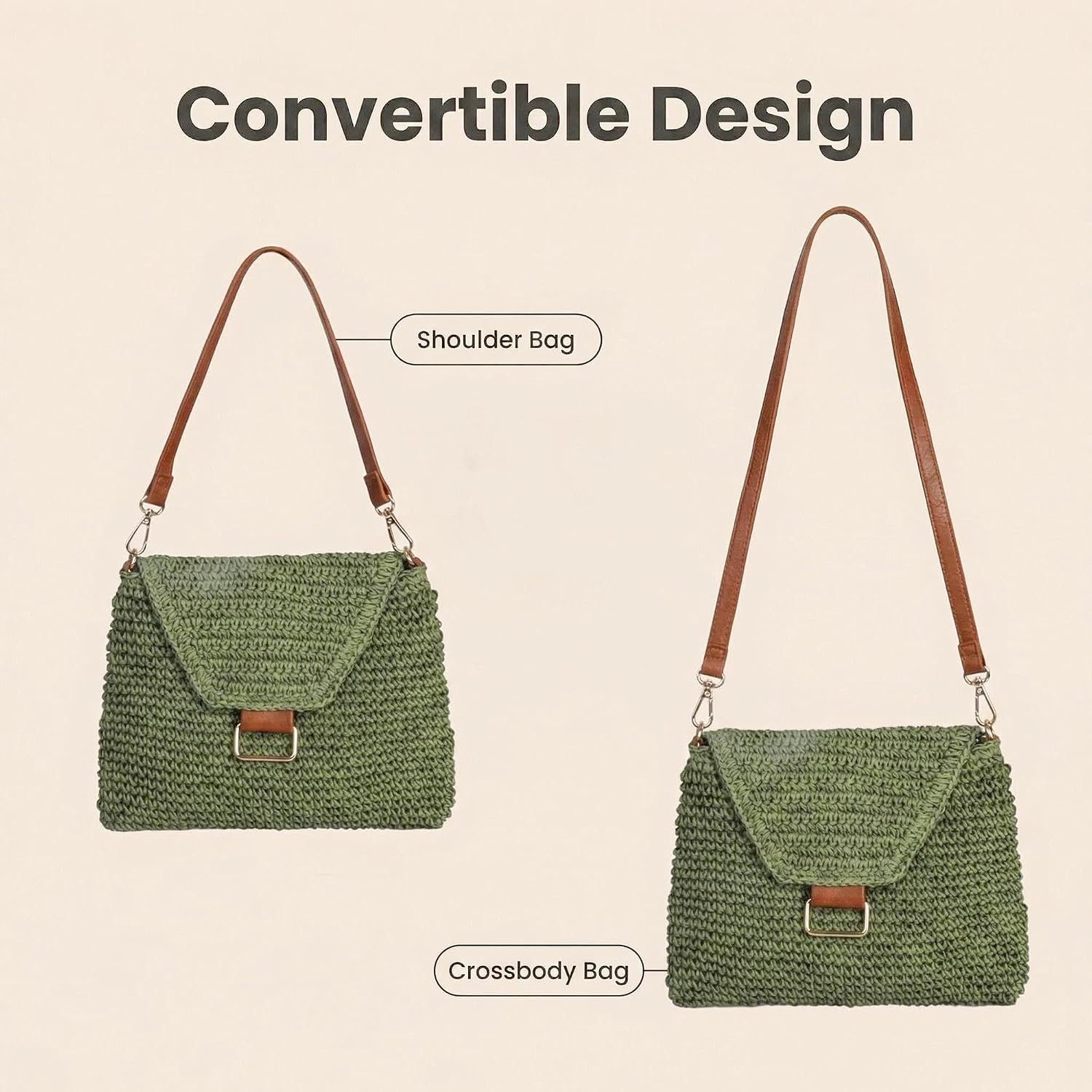 Eiyye Straw Crossbody Purse For Women Handwoven Shoulder Bag Green