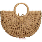 Yyw Straw Bags For Women,Hand-Woven Straw Top-Handle Bag With Round Ring Handle Summer Beach Rattan Tote Handbag