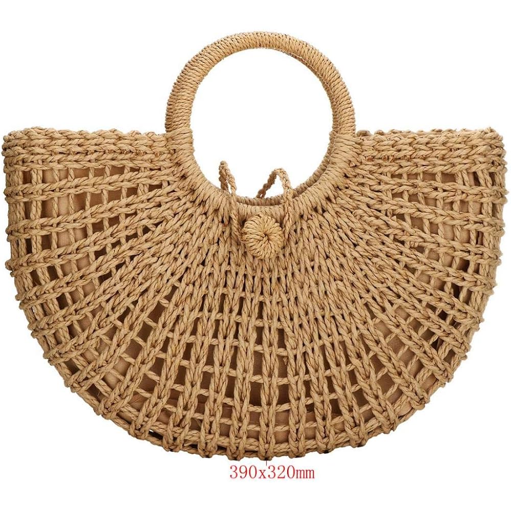 Yyw Straw Bags For Women,Hand-Woven Straw Top-Handle Bag With Round Ring Handle Summer Beach Rattan Tote Handbag