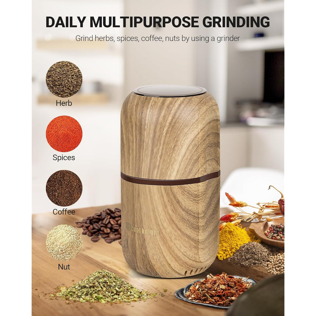 Cool Knight Electric Herb Grinder [Large Capacity/High Rotating Speed]-Electric Grinder For Spices And Herbs (Wood Grain 2)