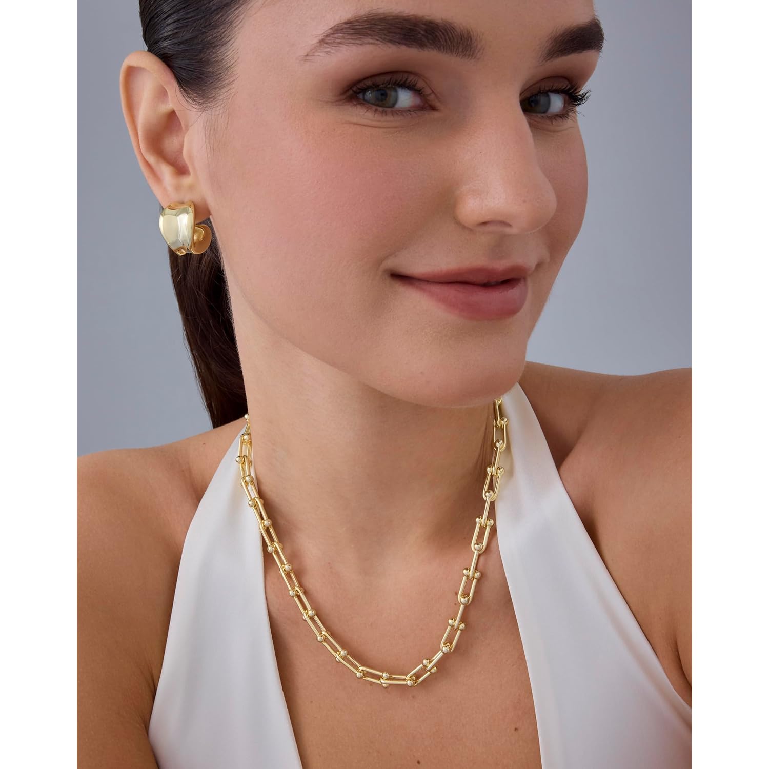 PAVOI 14K Gold Plated Chunky Chain Choker Necklaces for Women | Gold Statement Graduated Link Chain Necklace | Bold Oval Link Barbell Links Paperclip Chains