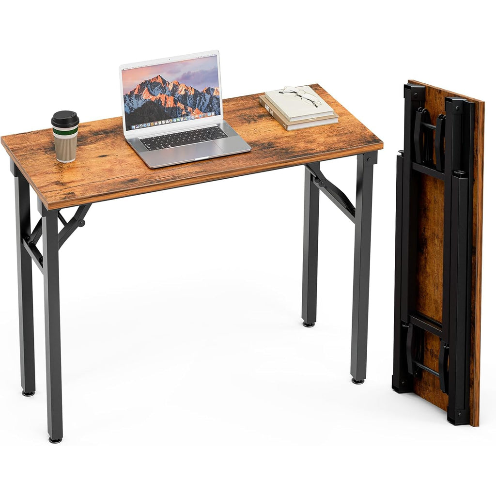 TEMI Small Computer Desk Folding Table - 35.8" Foldable Office Desk, No Assembly, Perfect for Small Spaces in Bedroom, Dorm, or Apartment, Portable Mini Desk or Study Table with Compact Design, Brown