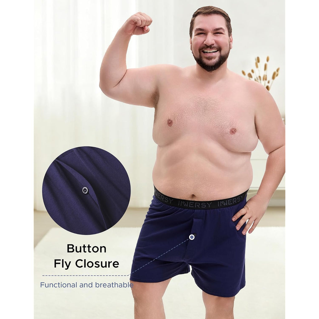 Innersy Big And Tall Cotton Boxers For Men Moisture Wicking Loose Fit Underwear 4-Pack