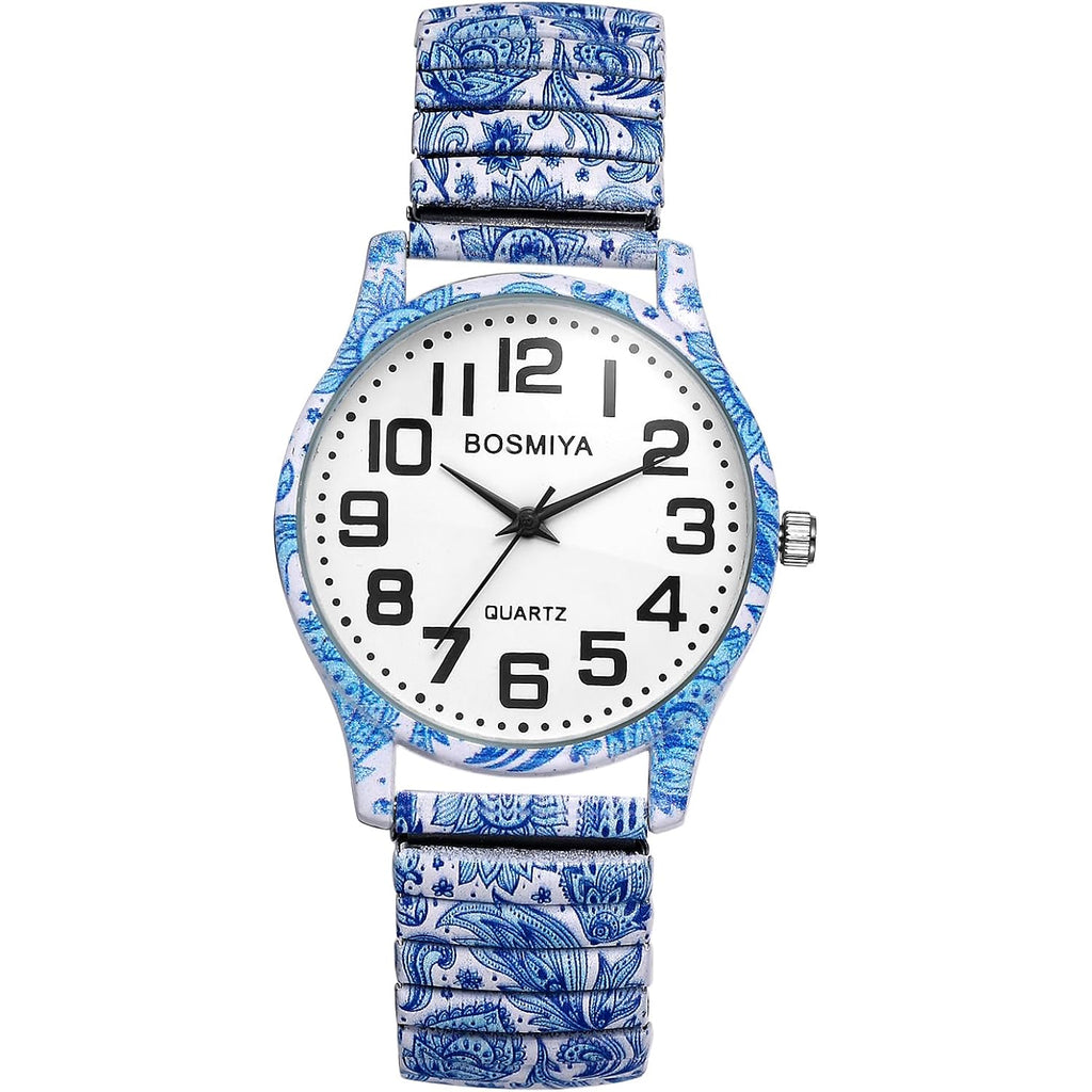 Avaner Women's Stretch Band Watches: Ladies Boho Printed Elastic Strap Easy Reader Analog Quartz Bangle Wrist Watch