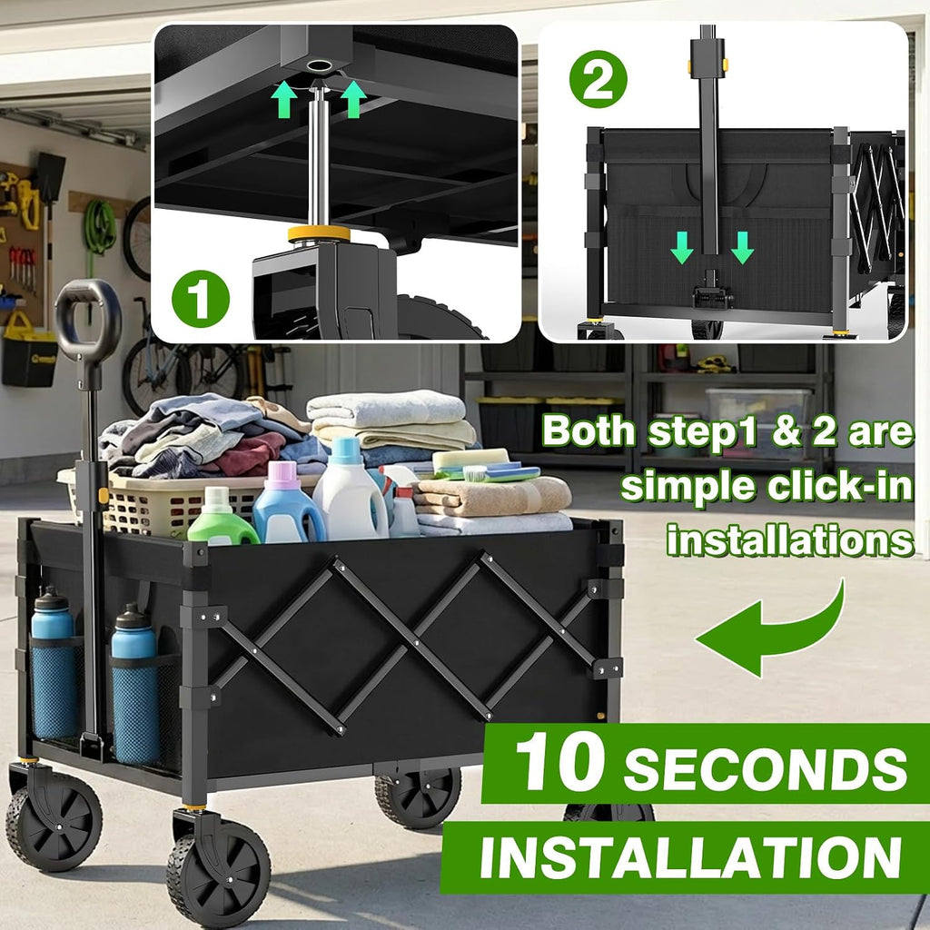 Collapsible Wagon Cart With Wheels Foldable, 360Lbs Large Capacity Portable Folding Utility Heavy Duty Beach Wagons Cart With All-Terrain Wheels For Shopping, Camping, Sports, Garden