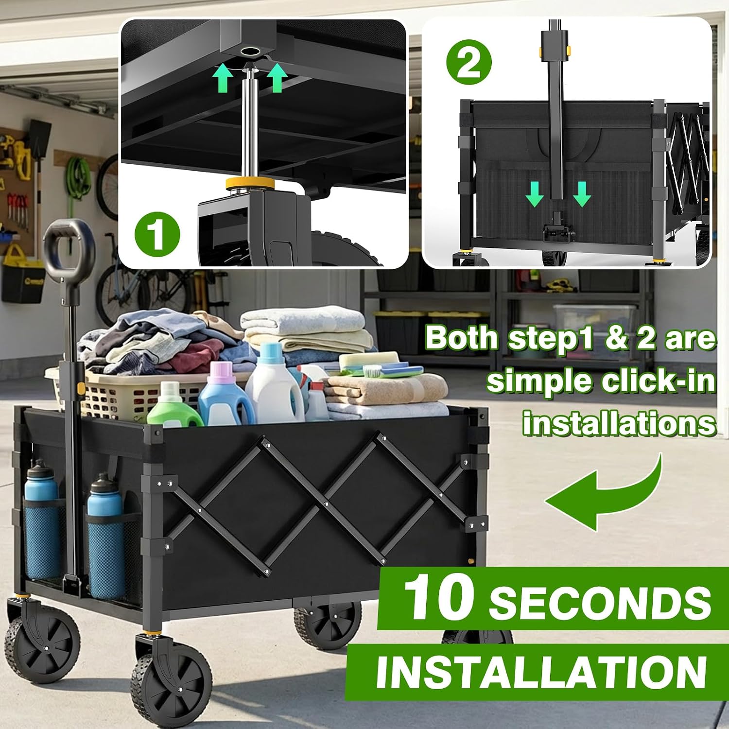 Collapsible Wagon Cart With Wheels Foldable, 360Lbs Large Capacity Portable Folding Utility Heavy Duty Beach Wagons Cart With All-Terrain Wheels For Shopping, Camping, Sports, Garden