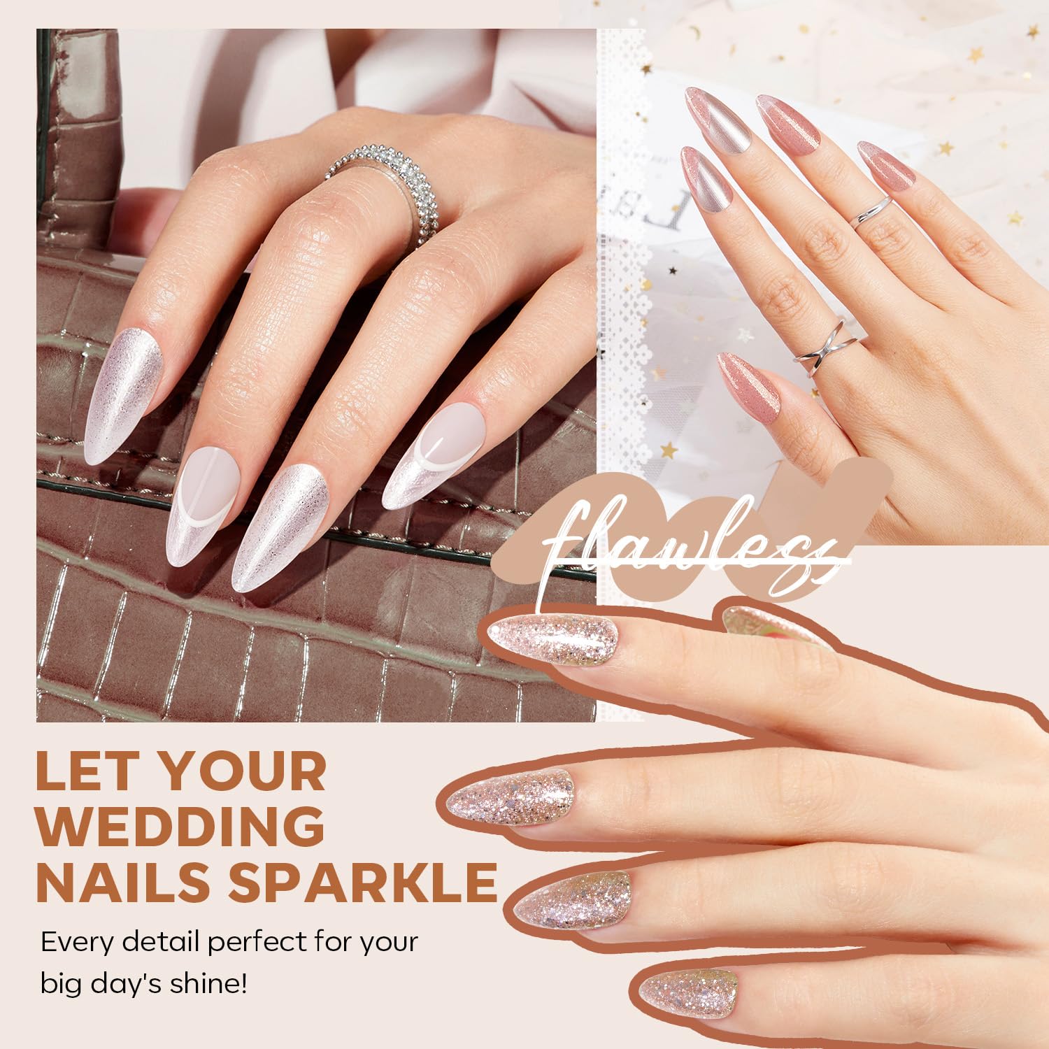 modelones Nail Polish Set, 6 Colors Pearl White Pink Nude Mini Nail Polish Set,Wedding Shimmer Champagne Nail Quick Dry Art DIY Home Salon Nail Art Manicure Gift for Women Girls