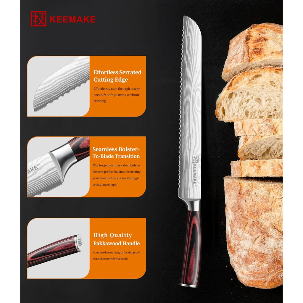 10 Inch Bread Knife For Homemade Bread - Ultra Sharp For Serrated Sourdough, Crusty Artisan Loaves, Bagels & Cake, High Carbon Stainless Steel Slicing Knife With Cover & Dad Gift Box