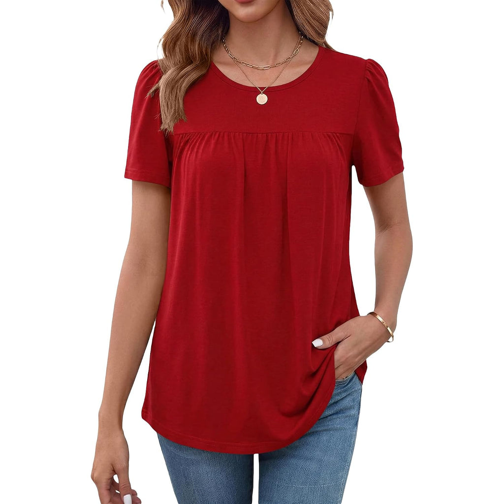 Womens Dressy Casual Tops Short Sleeve Blouse Crew Neck Loose Fit Summer Clothes M-4XL