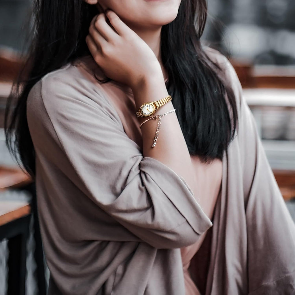 Diaofendi 3 Sizes (S/M/L) Small Gold Watches For Women - Fit 5"-8" Expansion Band, Valentine'S Day Gifts For Mom Wife, Easy Read Ladies Quartz Watch, Water Resistant