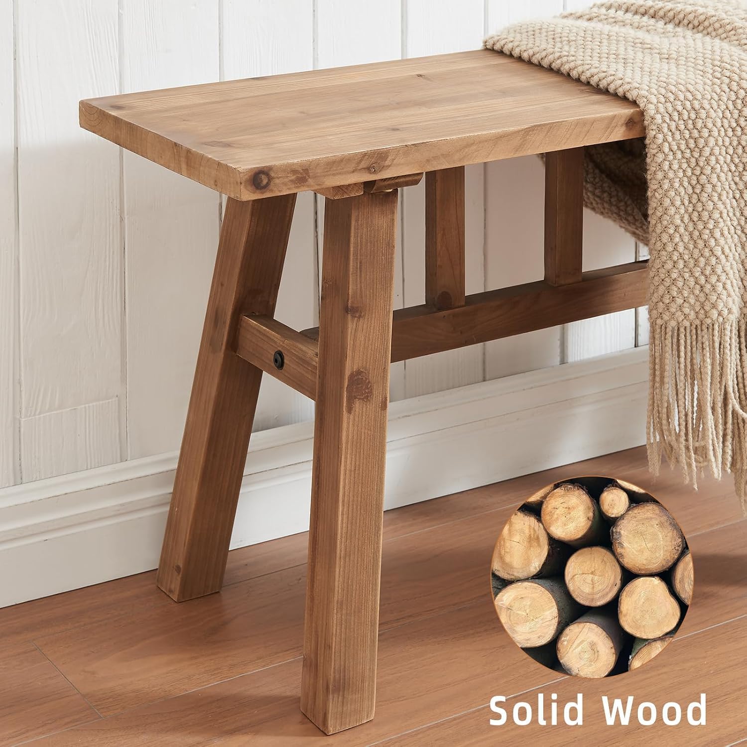 Wnutrees 43" Solid Wood Bench, Farmhouse Rustic Entryway Bench Seat | Narrow Bed Seat For Hallway, Kitchen, Dining Area, Bedroom, Natural Handcrafted Finish