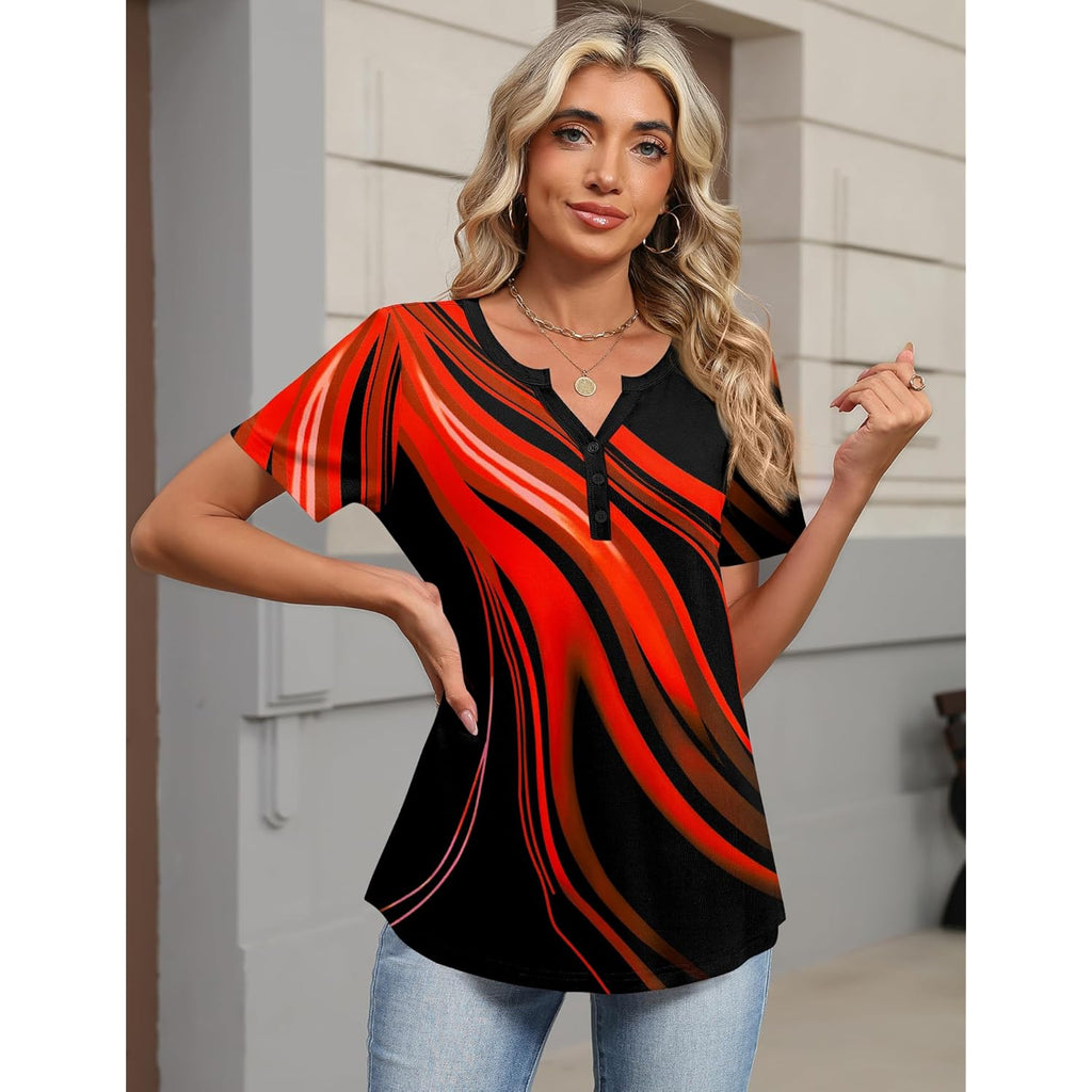 Women's Tops Dressy Casual Summer Blouses Short Sleeve Button V Neck Spring Tee Shirts