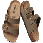Litfun Unisex Cork Footbed Sandal Summer Slip On Slide Sandals With Adjustable Buckle For Women Men