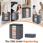 Spacewhisper 3 Pack 100L Clothes Storage, Foldable Thick Fabric Blanket Storage Bags, Containers For Organizing Bedroom, Closet, Clothing, Comforter,Closet Organization With Handle,Grey