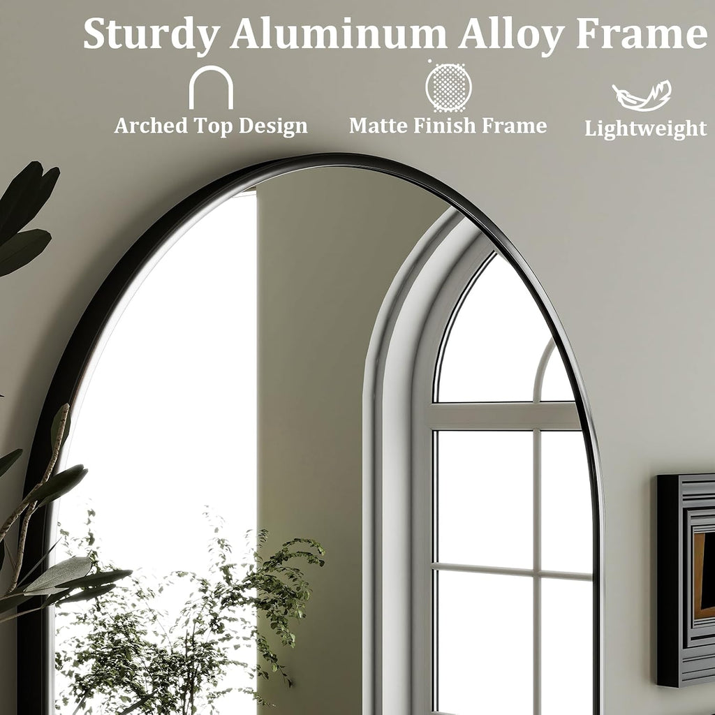 Harritpure Arched Wall Mirror 24"X36" Black Metal Frame Vanity Mirrors | Aluminum Alloy Frame Bathroom Mirror Living Room, Bedroom And Entryway