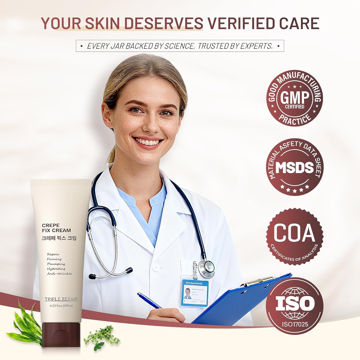 Crepe Fix Body Cream, Hydrating & Smoothing Moisturizer For Face, Neck & Body, Helps Improve The Look Of Crepey Skin, Lightweight Fast-Absorbing Formula For Women & Men, 4.21 Fl Oz
