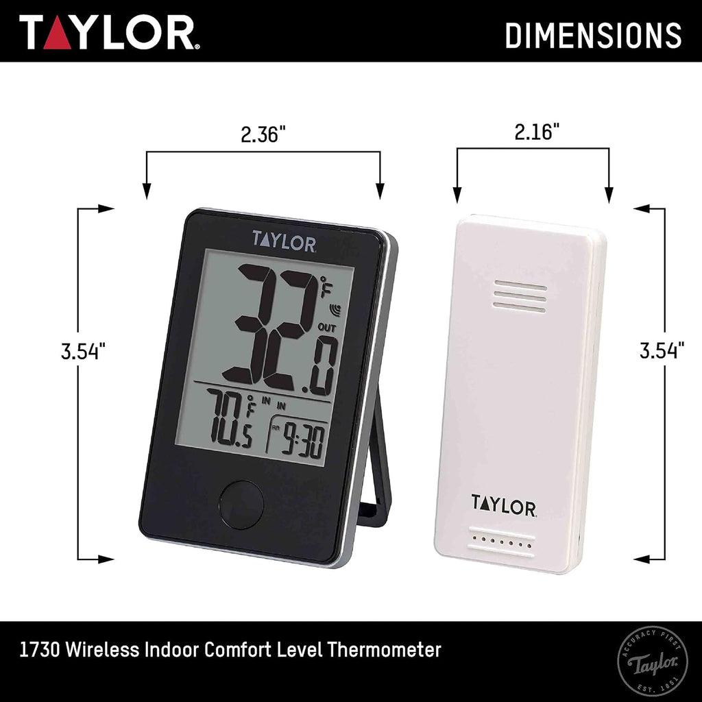 Taylor Wireless Digital Indoor Outdoor Thermometer, Easy To Read Numbers For Patio, Pool, And Indoor Areas, Lcd, Black