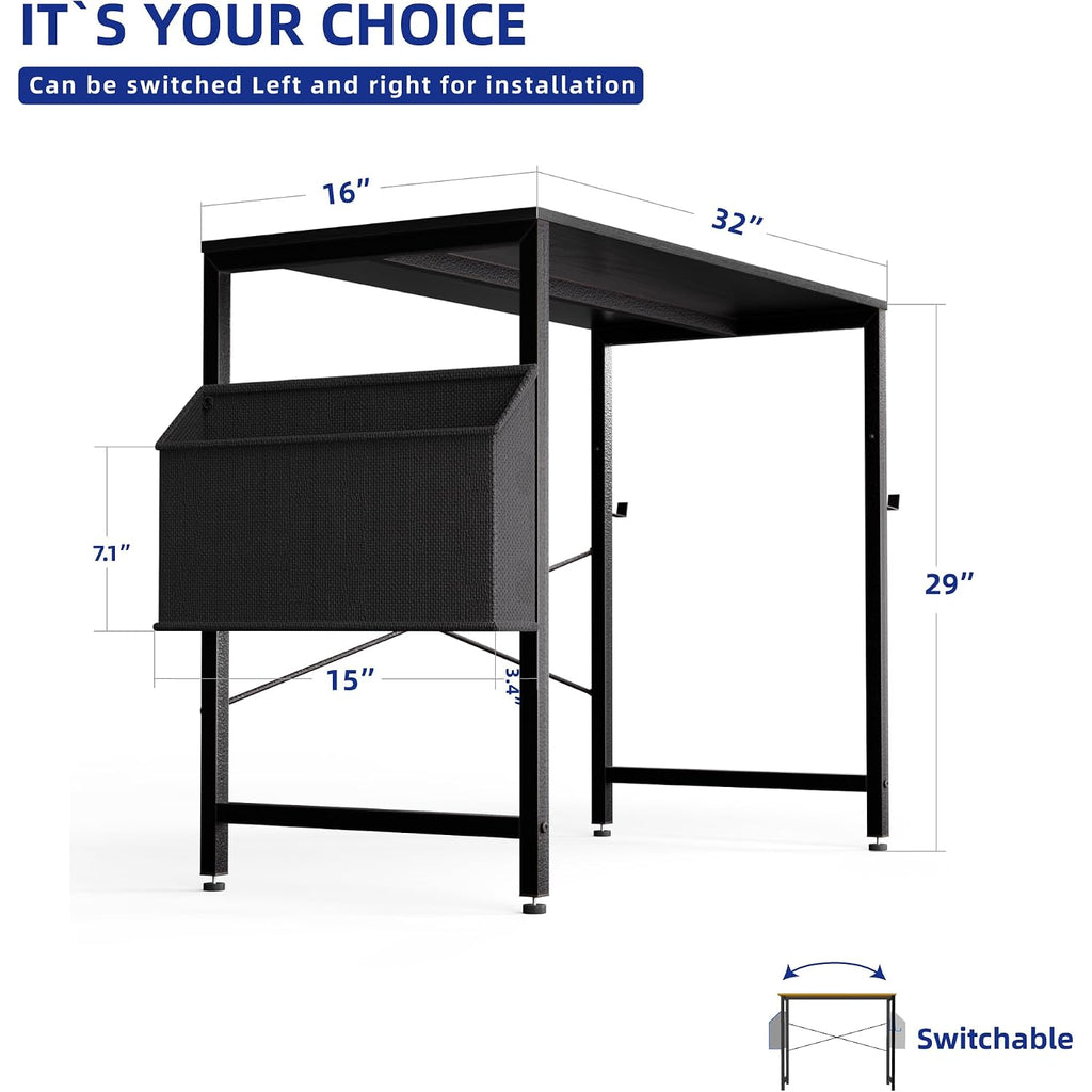 Pamray 32 Inch Computer Desk For Small Spaces With Storage Bag, Home Office Work Desk With Headphone Hook, Small Office Desk Study Writing Table