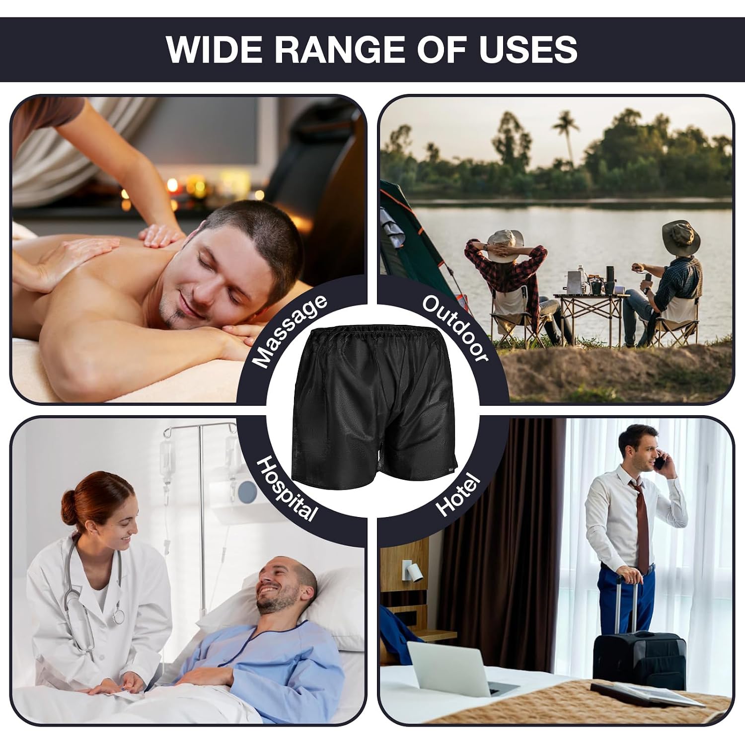 Noverlife 50Pcs Disposable Men Boxer Shorts, Non Woven Male Underwear Patient For Travel Massage Individually Wrapped