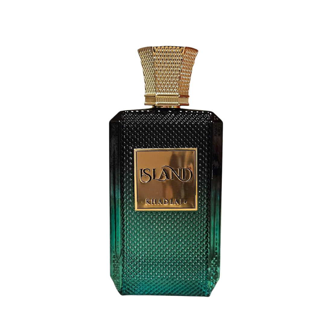 Khadlaj Island Extrait De Parfum, Luxury Fragrance In Emerald Green Glass Bottle With Gold Cap, Premium Middle Eastern Perfume