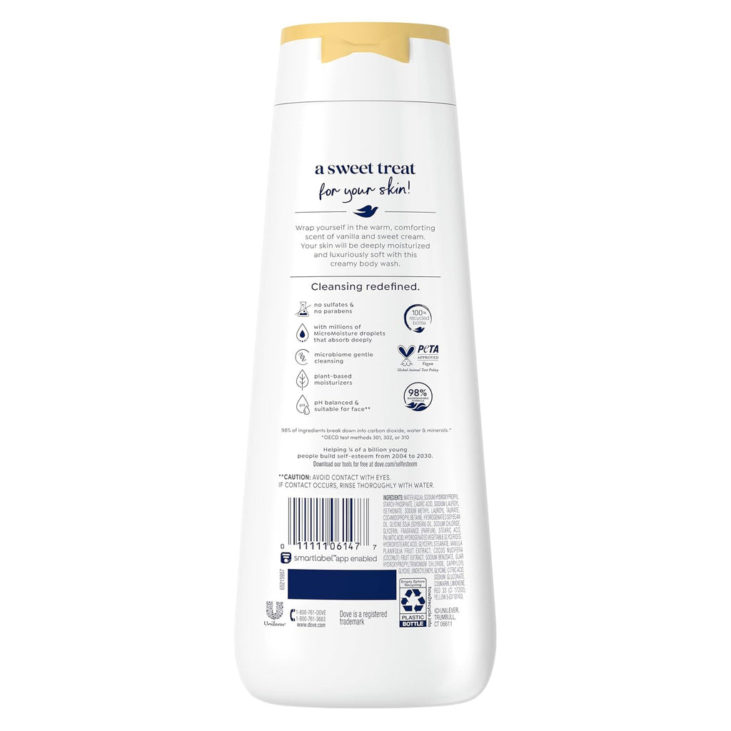 Dove 24Hr Lotion Body Wash Indulge Warm Vanilla & Sweet Cream, 20 Oz | Moisturizing Body Wash With Micromoisture For Silky-Soft Skin