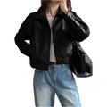 Milumia Women'S Faux Leather Zip Up Jacket Vintage Collared Long Sleeve Motorcycle Jackets