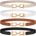 WERFORU 4 Pack Women Skinny Elastic Waist Belt Gold Buckle Stretchy Thin Belt for Jeans Dress