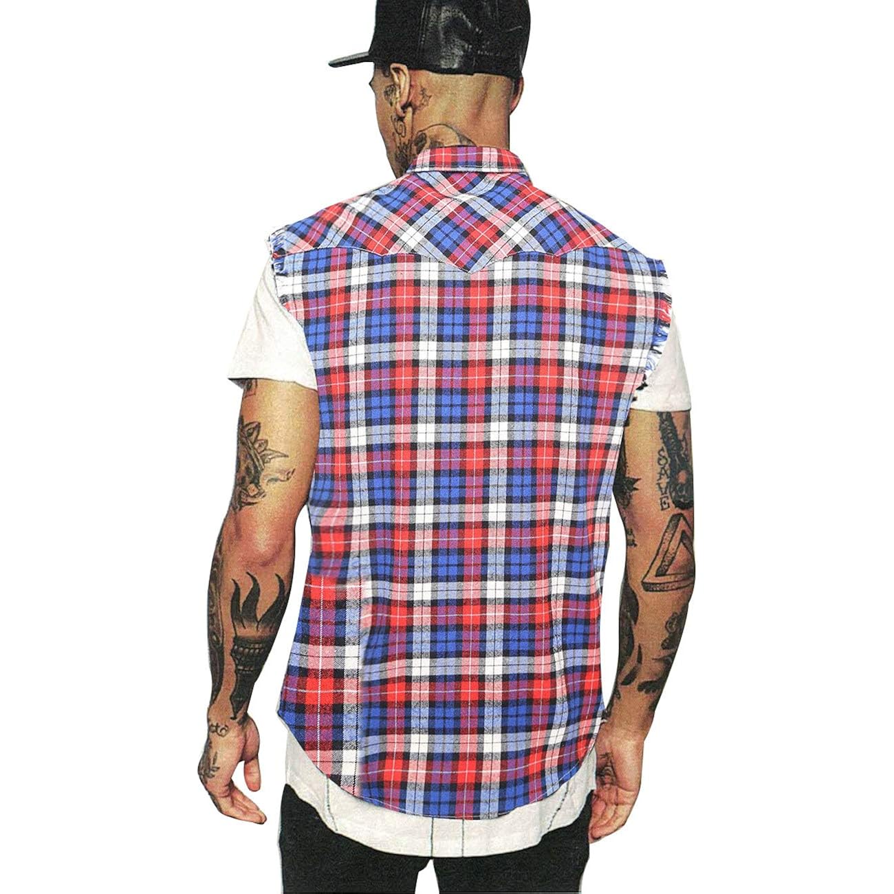 Men'S Casual Flannel Plaid Shirt Sleeveless Plus Size Vest