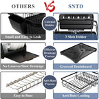 Dish Drying Rack - Rust Resistant Dish Drainer for Kitchen Counter with Drainboard & Rotating Spout, Large-Capacity Dish Rack with Removable Utensil Holder, Space-saving kitchen organizer, Black
