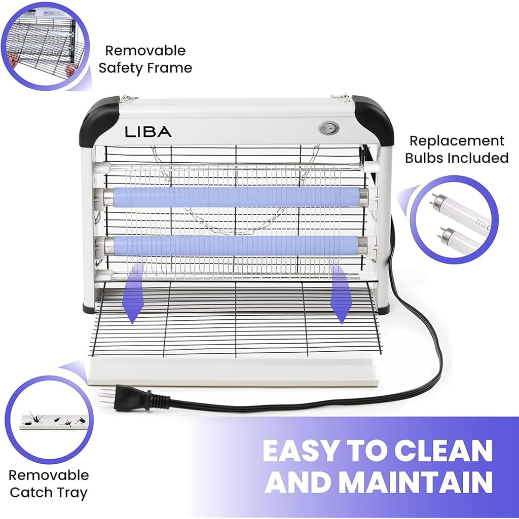 Liba Electric Bug Zapper 2-Pack Indoor Insect Killer 2800V With 4 Bulbs | 2800V Grid Kills Flies And Mosquitoes,Mosquito Killer And Repellent, Includes 4 Bulbs, Removable Washable Tray, Easy-To-Clean