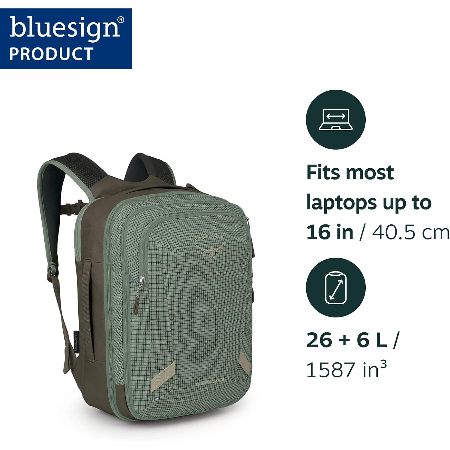 Osprey Transporter 26+6 Travel Pack - Expandable Personal Item Backpack With Laptop Sleeve - Lightweight Daypack, Raven Black