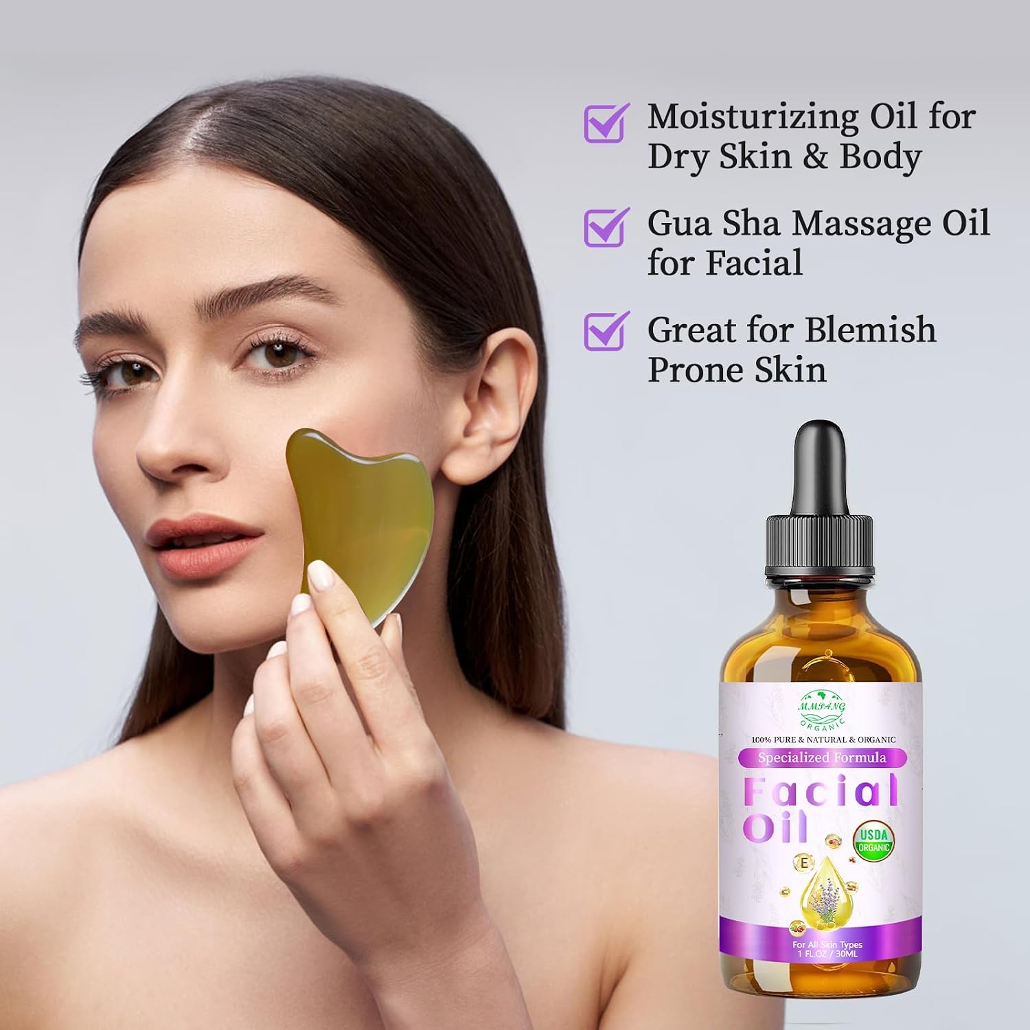 Organic Face Oil For Women, Facial Oil With Rosehip & Vitamin E For Skin | Usda Cold Pressed Face Oil With Frankincense, Pomegranate For Gua Sha Massage, Lightweight Feel For Moisturizing, Anti-Aging