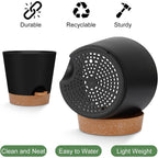 Ynnico Indoor Self Watering Planters With Drainage Holes And Saucers, 8, 7, 6.5, 6, 5.5, 5 Inches, Black, 6 Pots