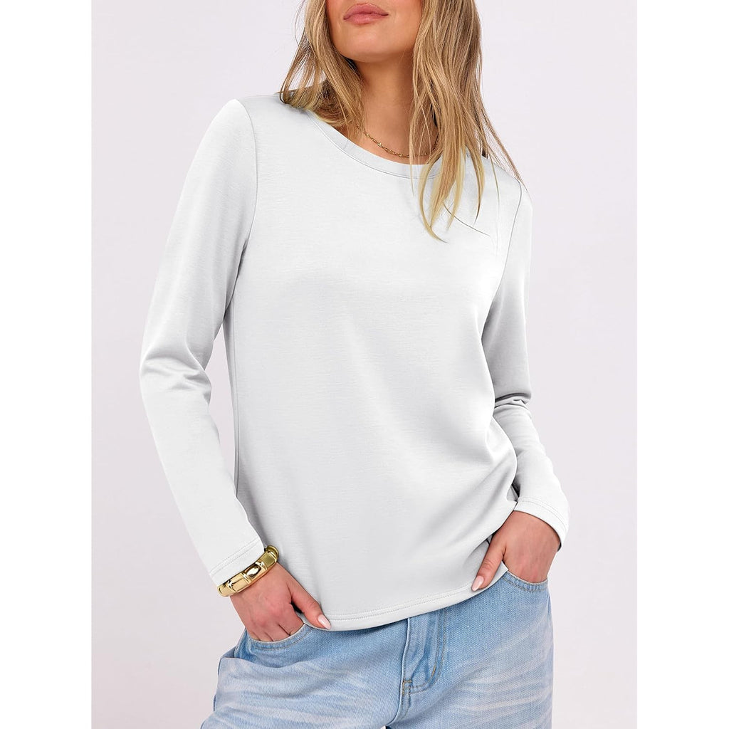 Anrabess Long Sleeve Shirts For Women,Soft Stretchy Wrinkle-Free Tops,Casual Crew Neck T Shirt For Work Daily Fall