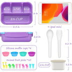 Qqko Bento Lunch Box For Kids Girls Boys, Toddler Kids Lunch Boxes For School, Lunch Containers For Adults With 4 Compartments, Sauce Container, Utensils, Food Picks And Muffin Cups, Purple