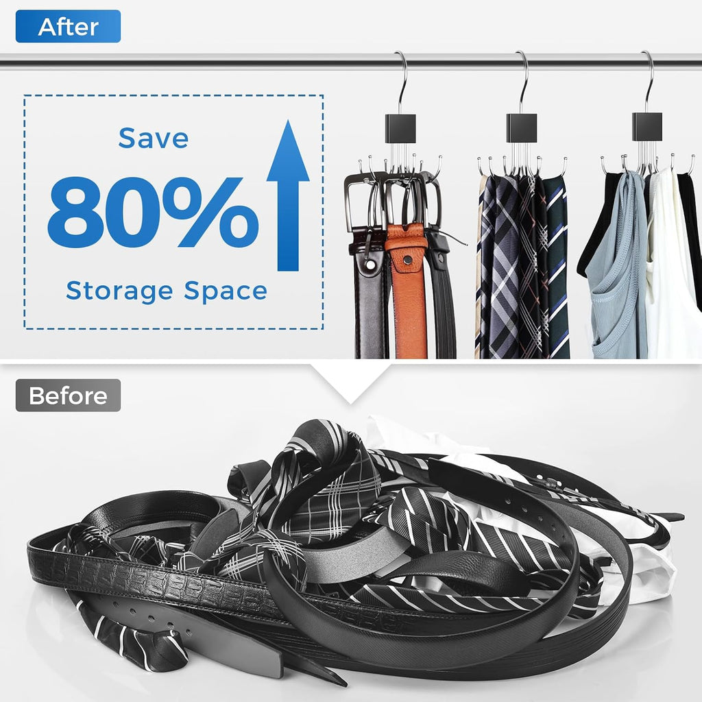 Belt Hanger, 2Pcs Belt Organizer For Closet 360° Rotatable Max 48 Belt Storage Rack Space Saving Closet Organizers And Storage For Belt, Bra, Tank Top, Tie, Scarf, Purse
