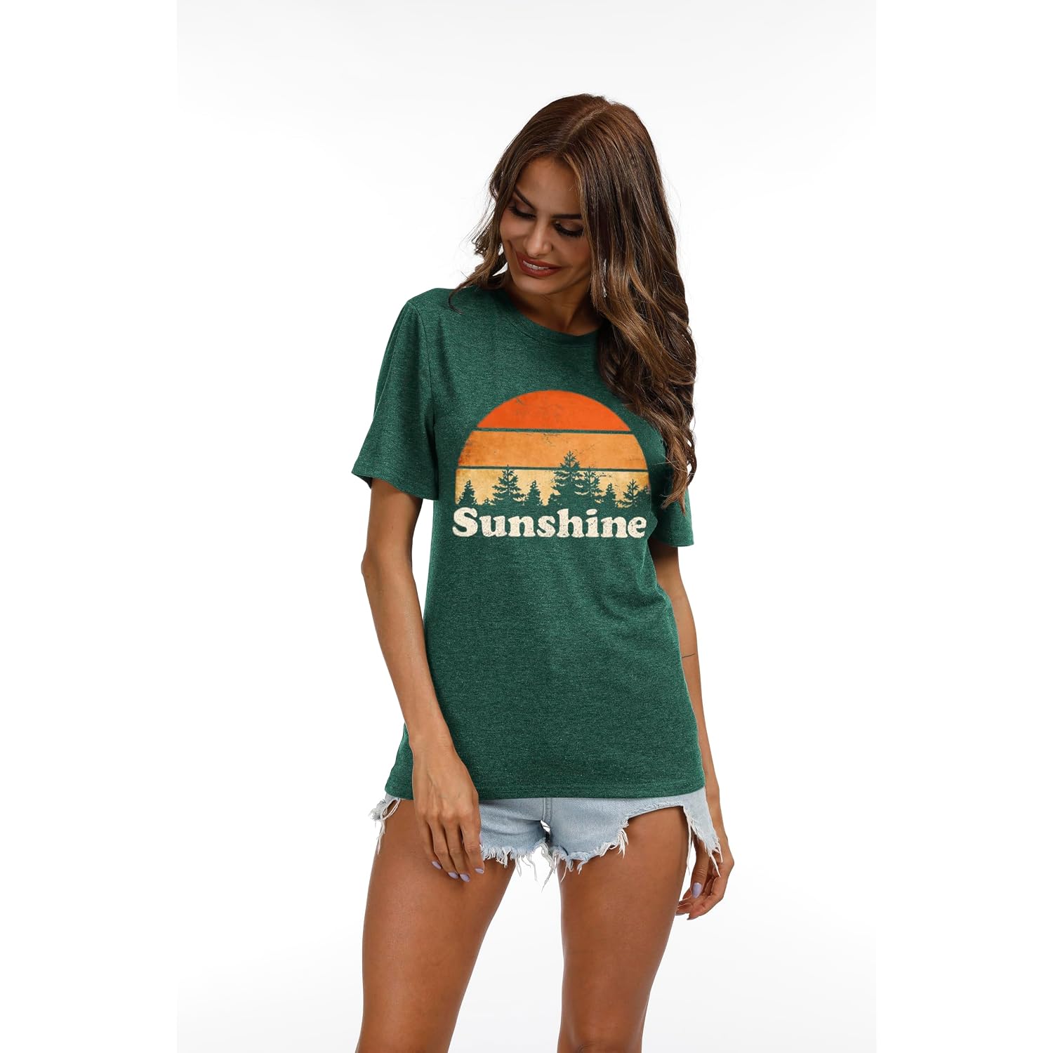 T Shirts for Women Graphic Tees Vintage Printed Short Sleeve Shirt Crewneck Loose Fitting Tops Casual Basic Cute Blouses Sunshine